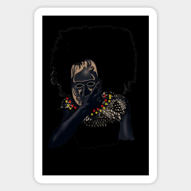 Afro African with Tribal Mask, Black Pride Sticker by logiamerch